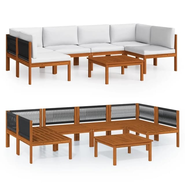 vidaXL 7-Tlg Garten-Lounge-Set mit Kissen Cremefarbenes Holz Akazie Seil 3057898