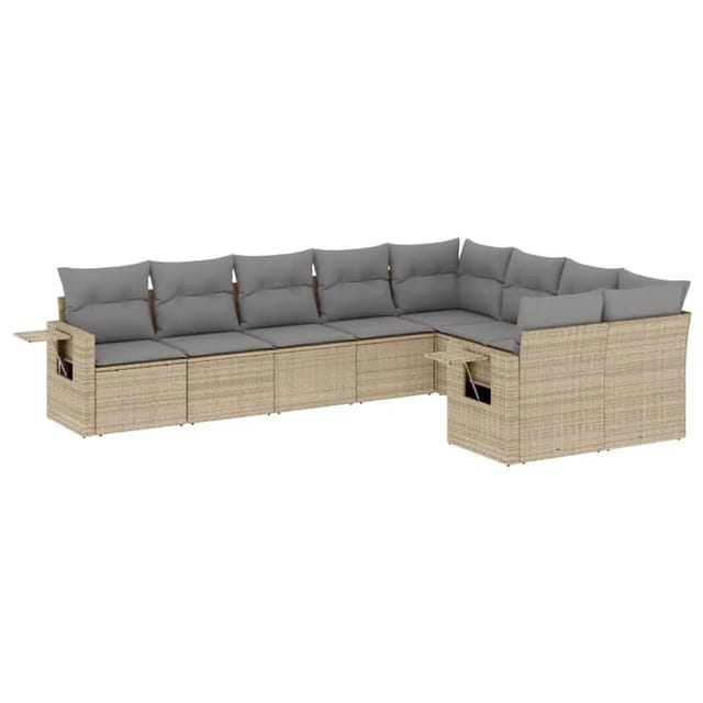 vidaXL 9-Tlg Garten-Sofagarnitur mit Kissen Beige Poly Rattan 3220638