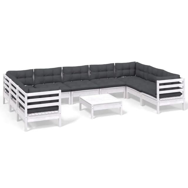 vidaXL 10-Tlg Garten-Lounge-Set mit Kissen Weiß Kiefernholz 3097326