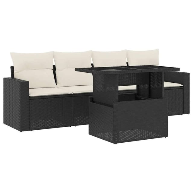 vidaXL 5-Tlg Garten-Sofagarnitur mit Kissen Schwarz Poly Rattan 3267096