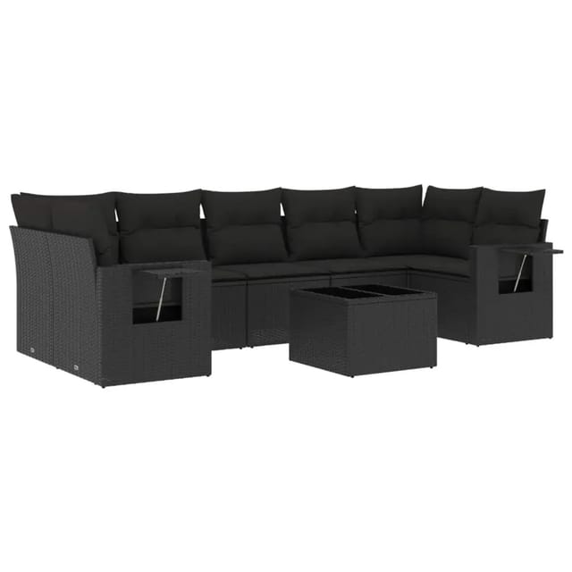 vidaXL 8-Tlg Garten-Sofagarnitur mit Kissen Schwarz Poly Rattan 3219934