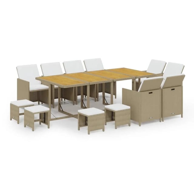vidaXL 13-Tlg Garten-Essgruppe mit Kissen Poly Rattan Beige 3095583
