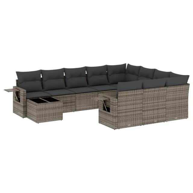 vidaXL 11-Tlg Garten-Sofagarnitur mit Kissen Grau Poly Rattan 3253067
