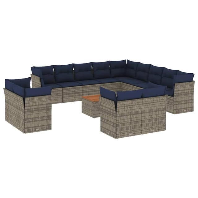 vidaXL 14-Tlg Garten-Sofagarnitur mit Kissen Grau Poly Rattan 3256292