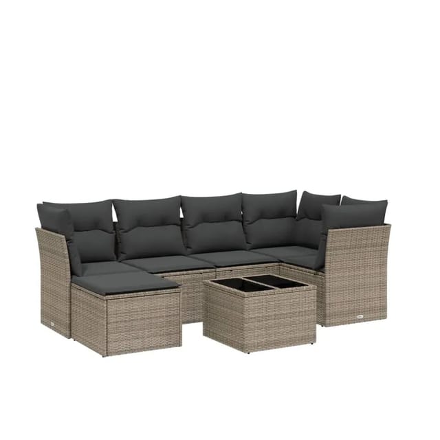 vidaXL 7-Tlg Garten-Sofagarnitur mit Kissen Hellgrau Poly Rattan 3263188