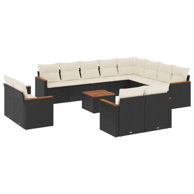 vidaXL 13-Tlg Garten-Sofagarnitur mit Kissen Schwarz Poly Rattan 3226518