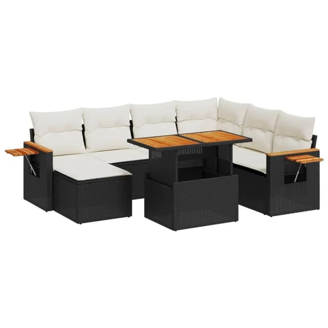 vidaXL 8-Tlg Garten-Sofagarnitur mit Kissen Schwarz Poly Rattan 3273632