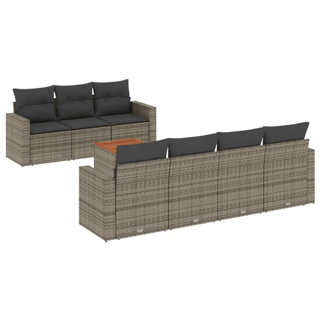 vidaXL 8-Tlg Garten-Sofagarnitur mit Kissen Grau Poly Rattan 3256361
