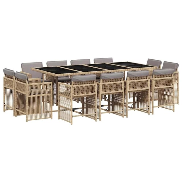 vidaXL 13-Tlg Garten-Essgruppe mit Kissen Beigemischung Poly Rattan 3211764