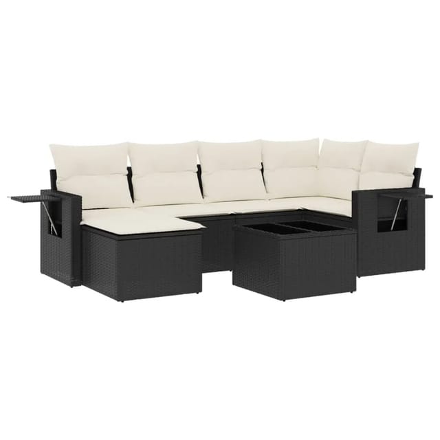 vidaXL 7-Tlg Garten-Sofagarnitur mit Kissen Schwarz Poly Rattan 3220465