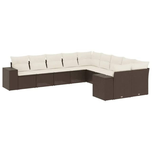 vidaXL 10-Tlg Garten-Sofagarnitur mit Kissen Braun Poly Rattan 3255450