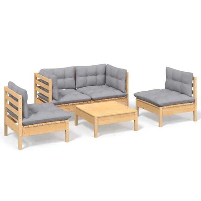 vidaXL 5-Tlg Garten-Lounge-Set mit Grauen Kissen Kiefer Massivholz 3096177
