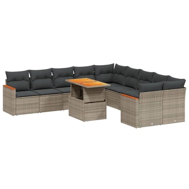 vidaXL 11-Tlg Garten-Sofagarnitur mit Kissen Grau Poly Rattan 3273265
