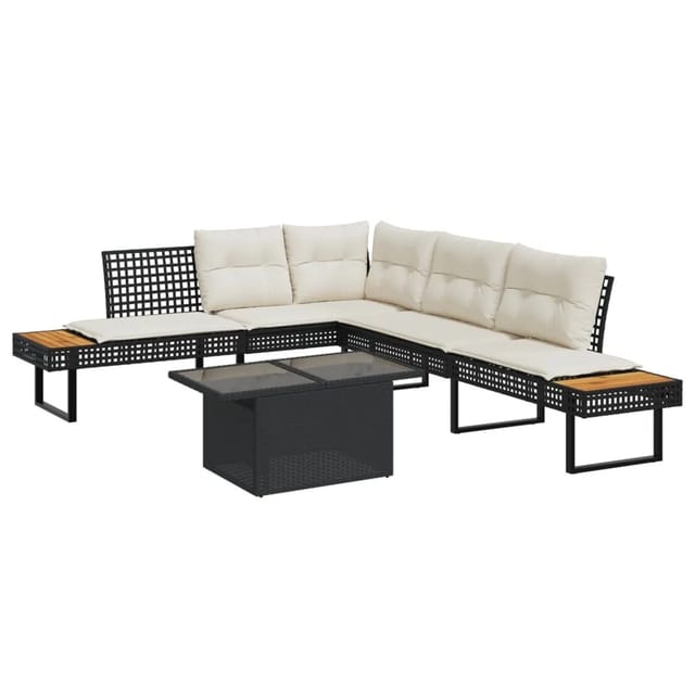 vidaXL 2-Tlg Garten-Sofagarnitur mit Kissen Schwarz Poly Rattan Glas 3277494