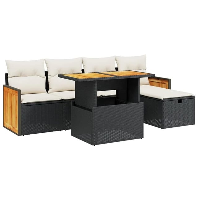 vidaXL 6-Tlg Garten-Sofagarnitur mit Kissen Schwarz Poly Rattan 3276241