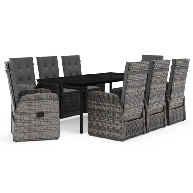 vidaXL 9-Tlg Garten-Essgruppe mit Auflagen Grau 3099498