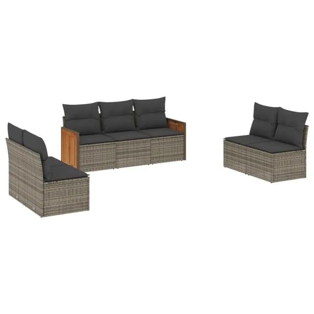 vidaXL 7-Tlg Garten-Sofagarnitur mit Kissen Grau Poly Rattan 3227558