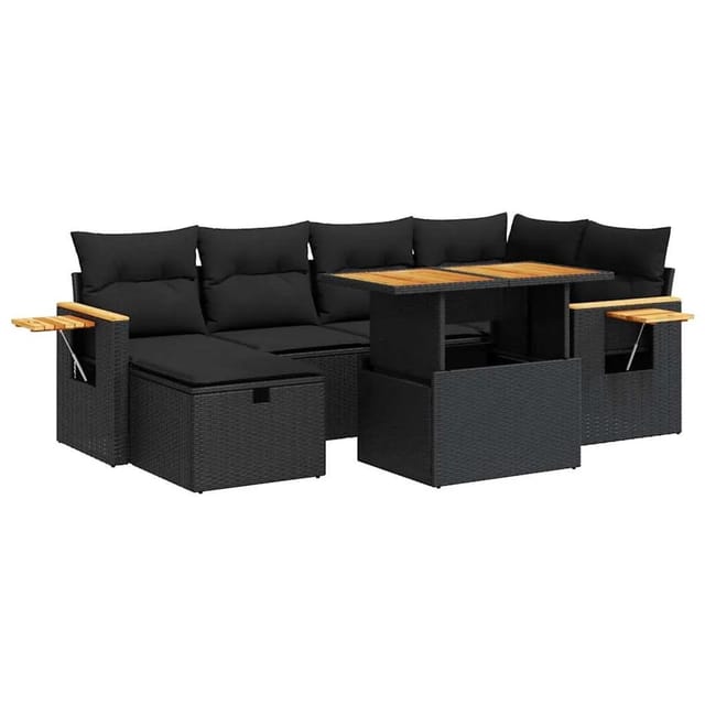 vidaXL 8-Tlg Garten-Sofagarnitur mit Kissen Schwarz Poly Rattan 3328133