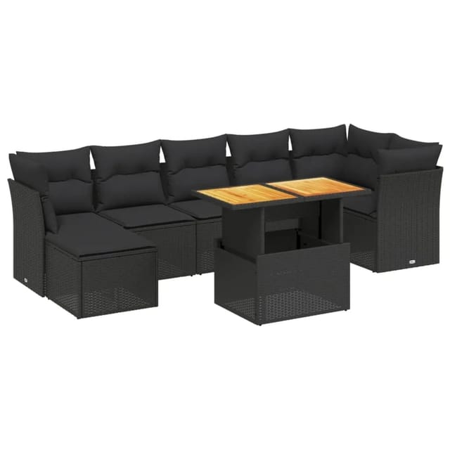 vidaXL 8-Tlg Garten-Sofagarnitur mit Kissen Schwarz Poly Rattan 3275484