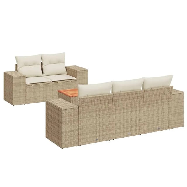 vidaXL 6-Tlg Garten-Sofagarnitur mit Kissen Beige Poly Rattan 3257661