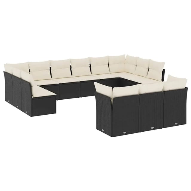 vidaXL 13-Tlg Garten-Sofagarnitur mit Kissen Schwarz Poly Rattan 3250285