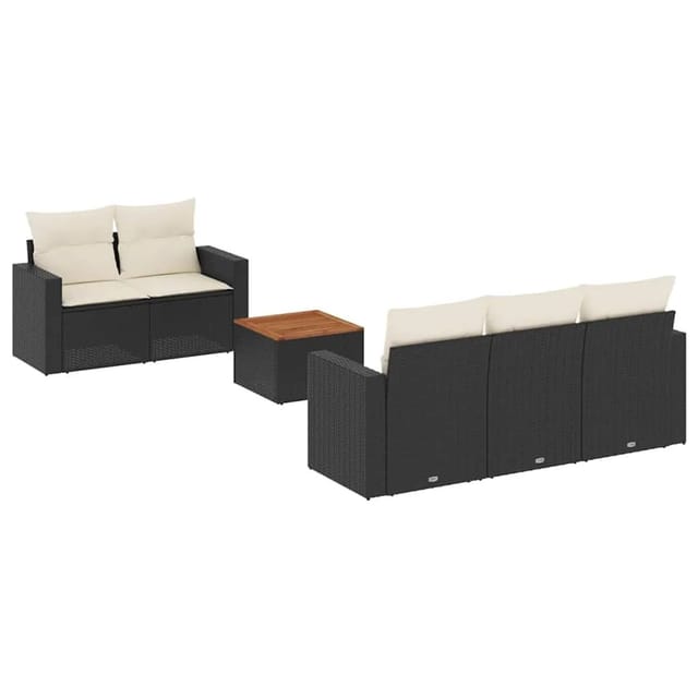 vidaXL 6-Tlg Garten-Sofagarnitur mit Kissen Schwarz Poly Rattan 3256336