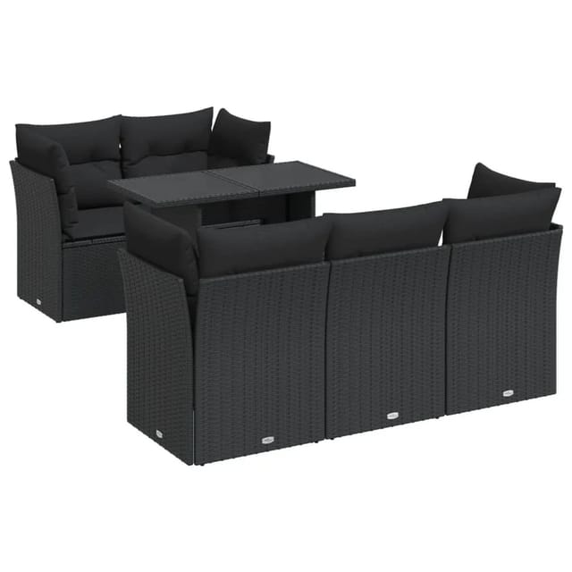 vidaXL 6-Tlg Garten-Sofagarnitur mit Kissen Schwarz Poly Rattan 3326096