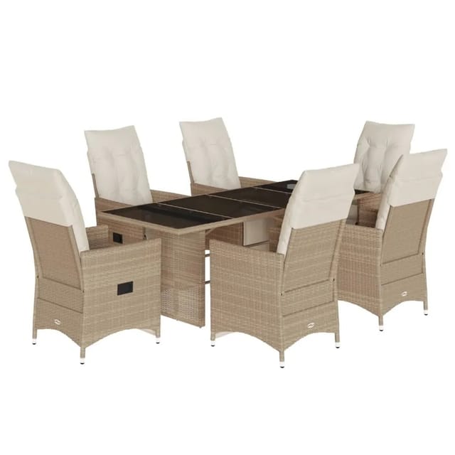vidaXL 7-Tlg Garten-Bistro-Set mit Kissen Beige Poly Rattan 3276943
