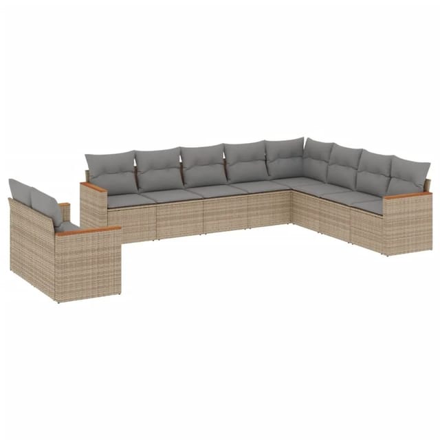 vidaXL 10-Tlg Garten-Sofagarnitur mit Kissen Beige Poly Rattan 3226115