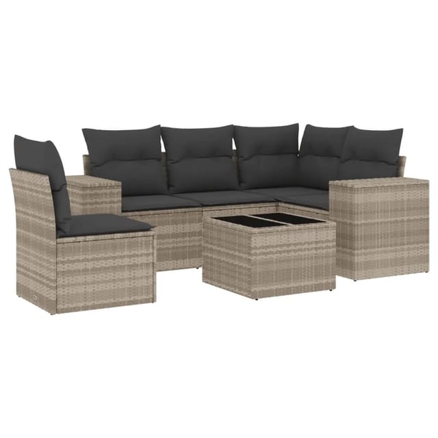 vidaXL 6-Tlg Garten-Sofagarnitur mit Kissen Hellgrau Poly Rattan 3254919