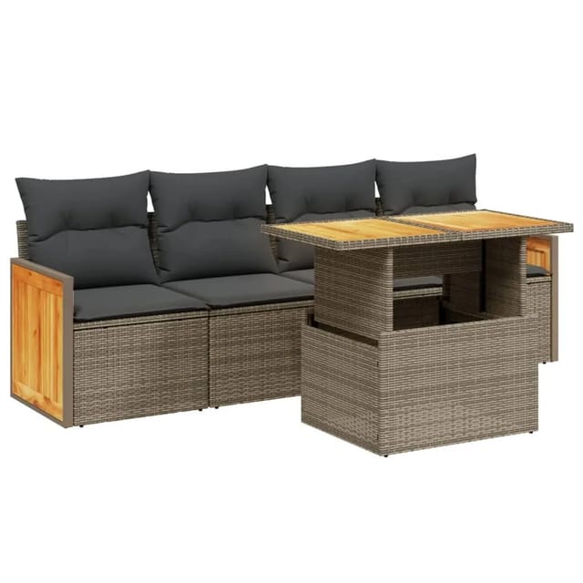 vidaXL 5-Tlg Garten-Sofagarnitur mit Kissen Grau Poly Rattan 3273839