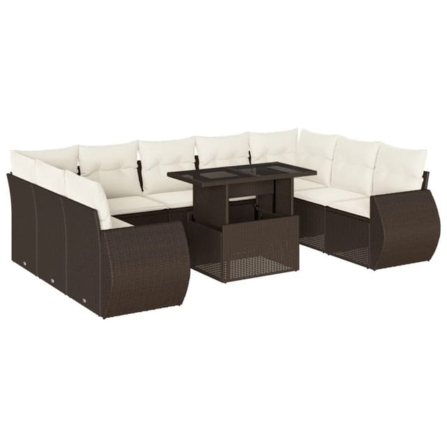 vidaXL 10-Tlg Garten-Sofagarnitur mit Kissen Braun Poly Rattan 3268743