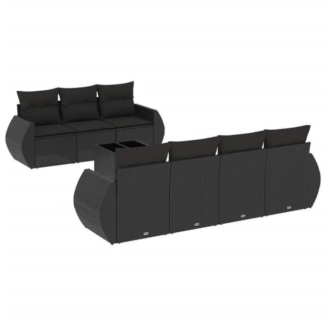 vidaXL 8-Tlg Garten-Sofagarnitur mit Kissen Schwarz Poly Rattan 3221124