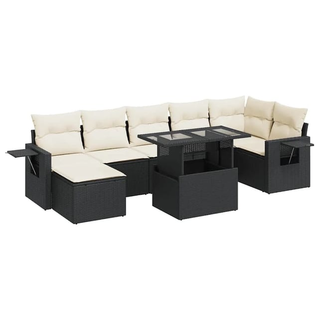 vidaXL 8-Tlg Garten-Sofagarnitur mit Kissen Schwarz Poly Rattan 3326517