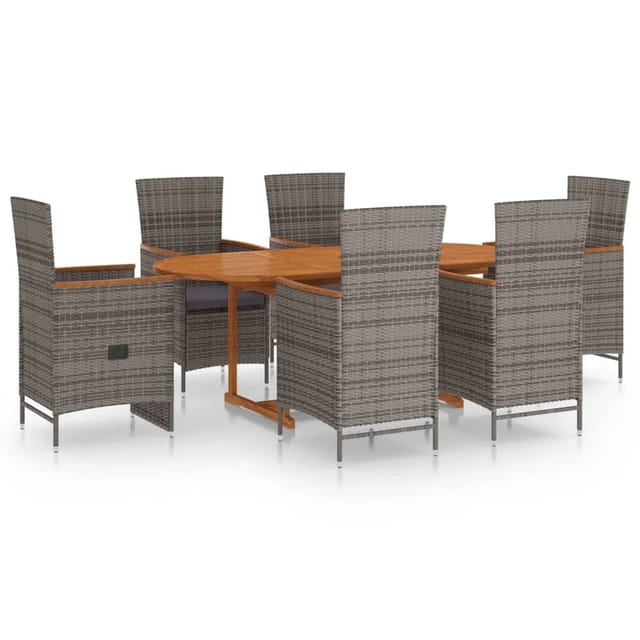 vidaXL 7-Tlg Garten-Essgruppe Poly Rattan Grau 3070770