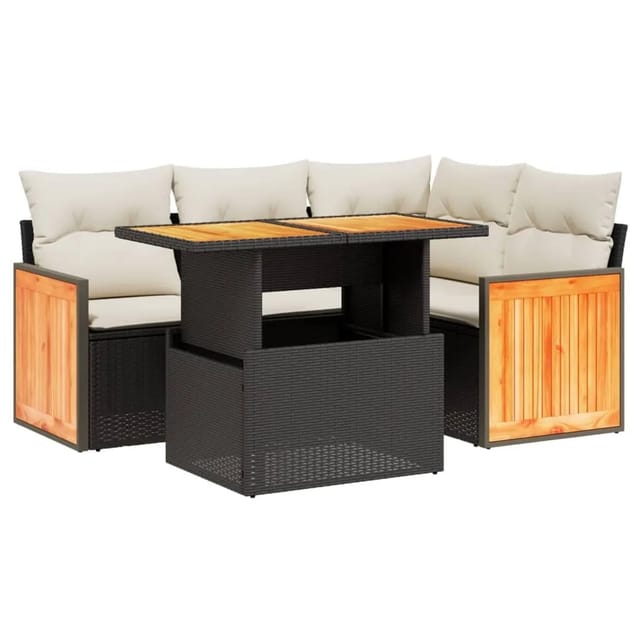 vidaXL 5-Tlg Garten-Sofagarnitur mit Kissen Schwarz Poly Rattan 3273940