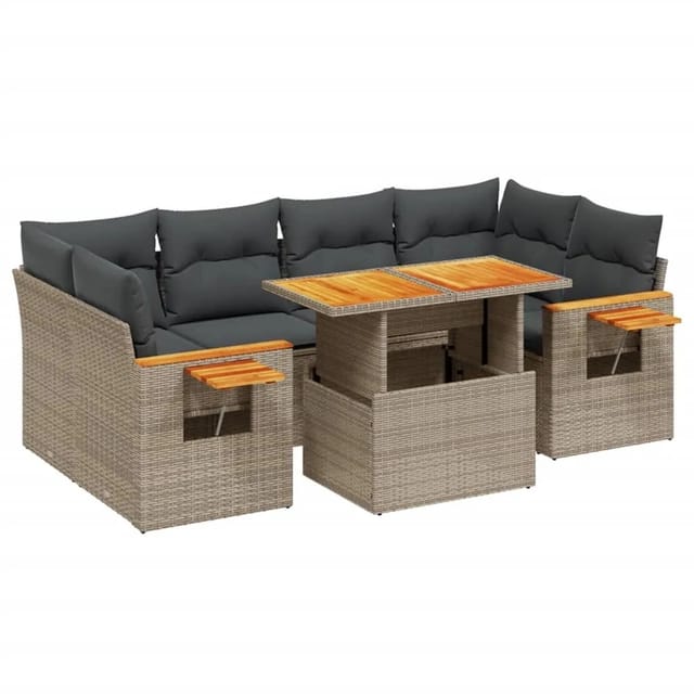 vidaXL 7-Tlg Garten-Sofagarnitur mit Kissen Grau Poly Rattan 3273419