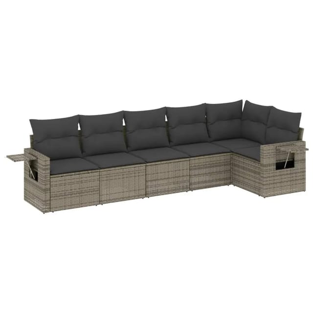 vidaXL 6-Tlg Garten-Sofagarnitur mit Kissen Grau Poly Rattan 3220189