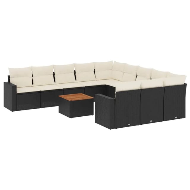 vidaXL 12-Tlg Garten-Sofagarnitur mit Kissen Schwarz Poly Rattan 3256679