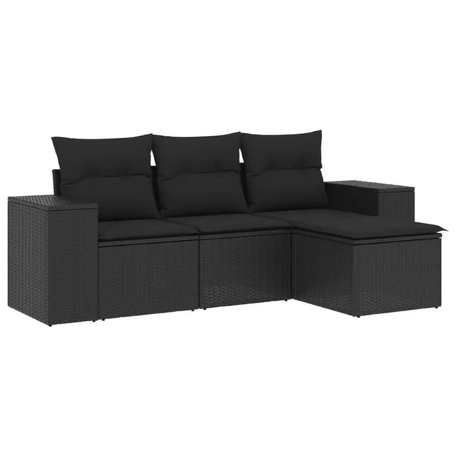 vidaXL 4-Tlg Garten-Sofagarnitur mit Kissen Schwarz Poly Rattan 3254802