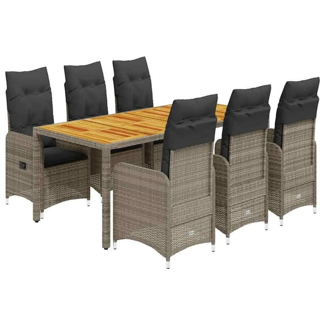 vidaXL 7-Tlg Garten-Bistro-Set mit Kissen Grau Poly Rattan 3277025
