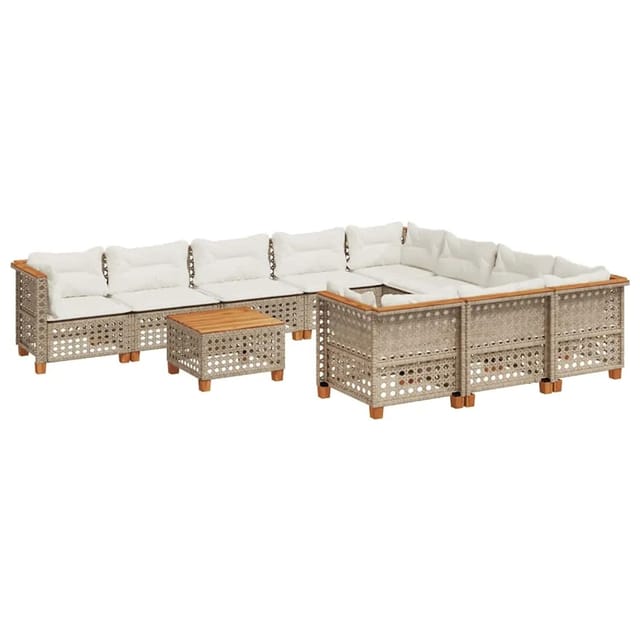 vidaXL 11-Tlg Garten-Sofagarnitur mit Kissen Beige Poly Rattan 3262042