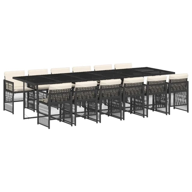 vidaXL 13-Tlg Garten-Essgruppe mit Kissen Schwarz Poly Rattan 3210942