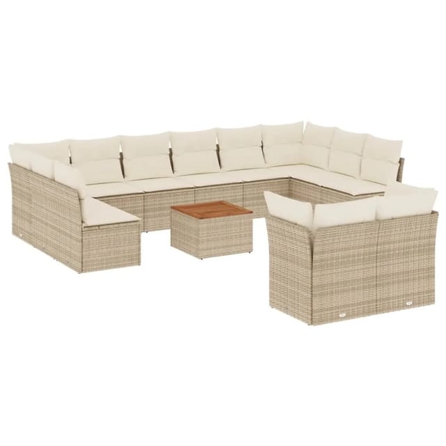 vidaXL 13-Tlg Garten-Sofagarnitur mit Kissen Beige Poly Rattan 3223916