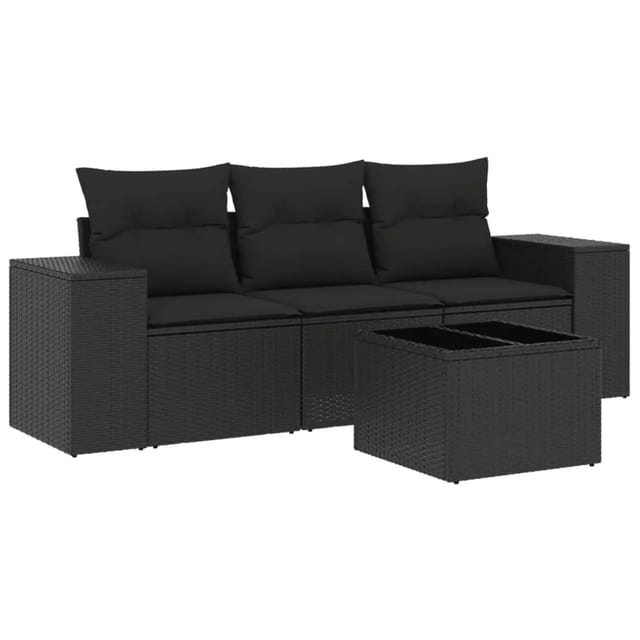 vidaXL 4-Tlg Garten-Sofagarnitur mit Kissen Schwarz Poly Rattan 3254602