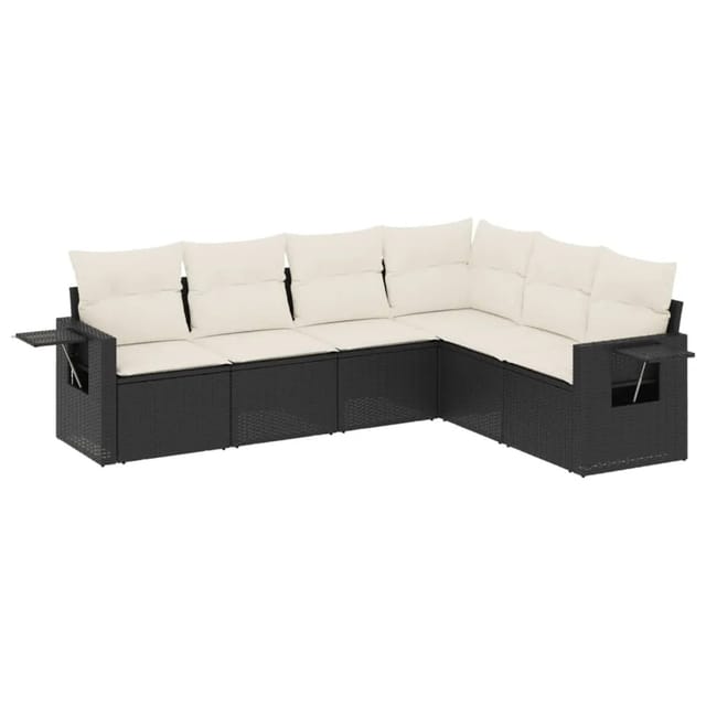 vidaXL 6-Tlg Garten-Sofagarnitur mit Kissen Schwarz Poly Rattan 3220205