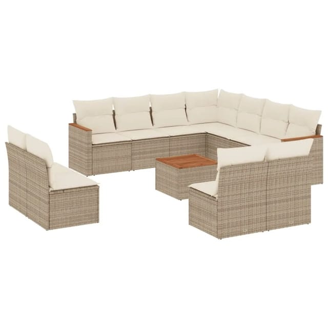 vidaXL 12-Tlg Garten-Sofagarnitur mit Kissen Beige Poly Rattan 3226093