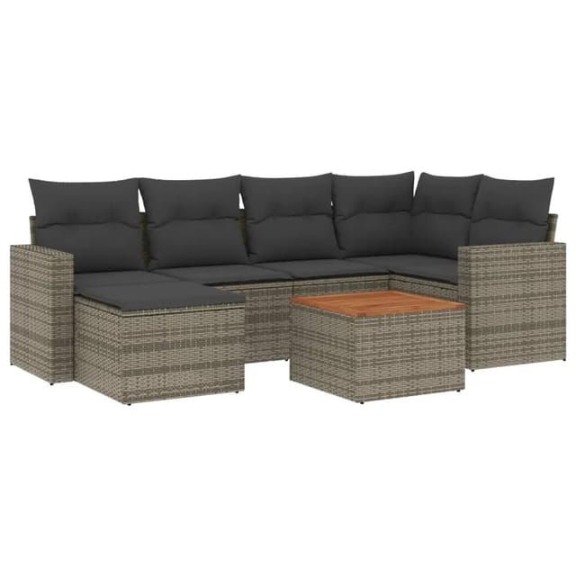 vidaXL 7-Tlg Garten-Sofagarnitur mit Kissen Grau Poly Rattan 3256557