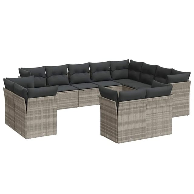 vidaXL 12-Tlg Garten-Sofagarnitur mit Kissen Hellgrau Poly Rattan 3250371