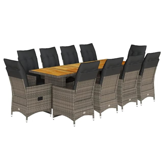 vidaXL 11-Tlg Garten-Bistro-Set mit Kissen Grau Poly Rattan 3277260